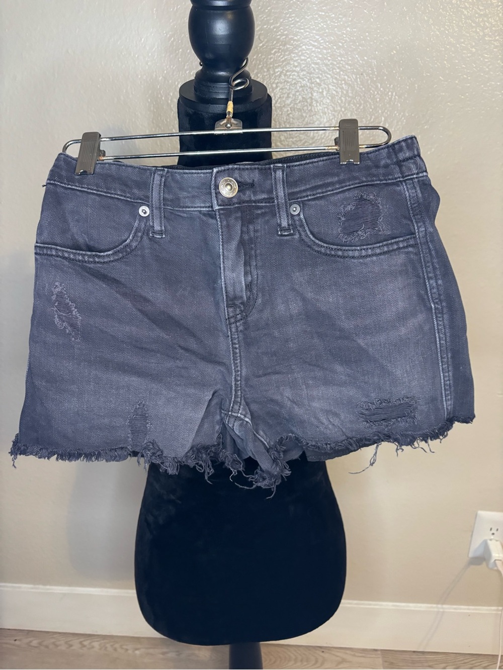 aerie Charcoal Distressed Denim Cutoff Shorts